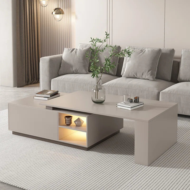 Extendable Rectangular Coffee Table with Storage Drawers Modern Pedestal Center Table