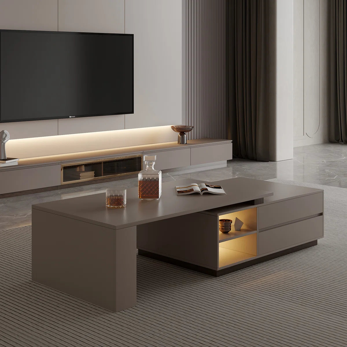 Extendable Rectangular Coffee Table with Storage Drawers Modern Pedestal Center Table OUCH CART
