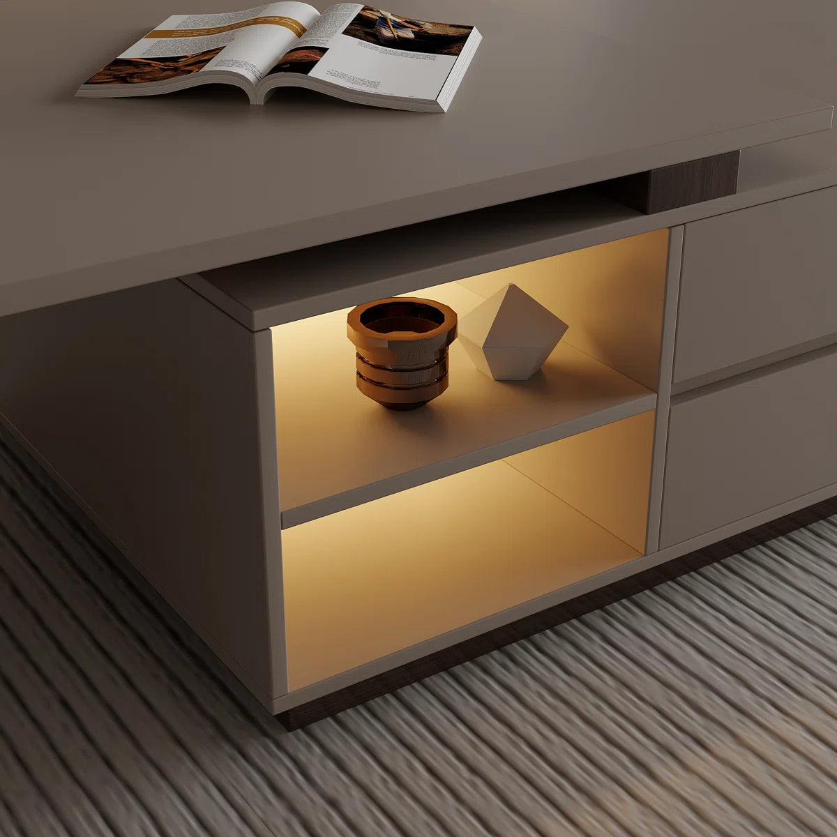 Extendable Rectangular Coffee Table with Storage Drawers Modern Pedestal Center Table
