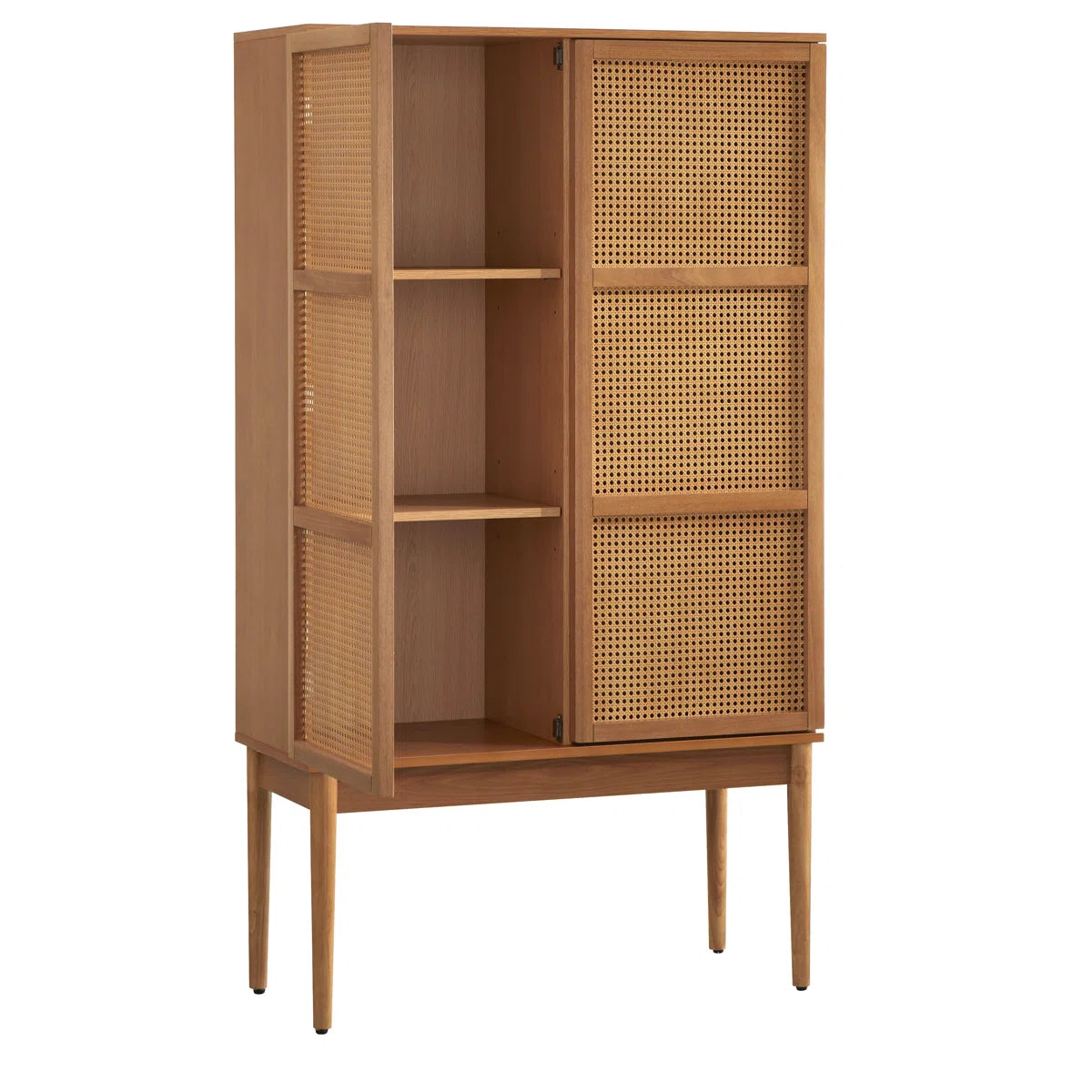 Kalicki Faux Cane Storage Cabinet Shelves, Mid-Century Wooden Cabinet for Dining Room & Living Room Ouch Cart