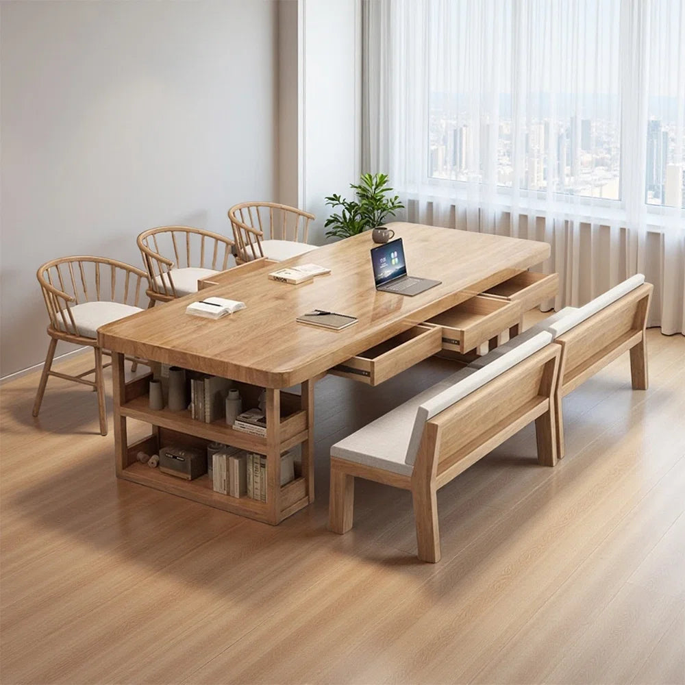 Burlywood Rectangular Solid Wood Conference Tables-ouch cart