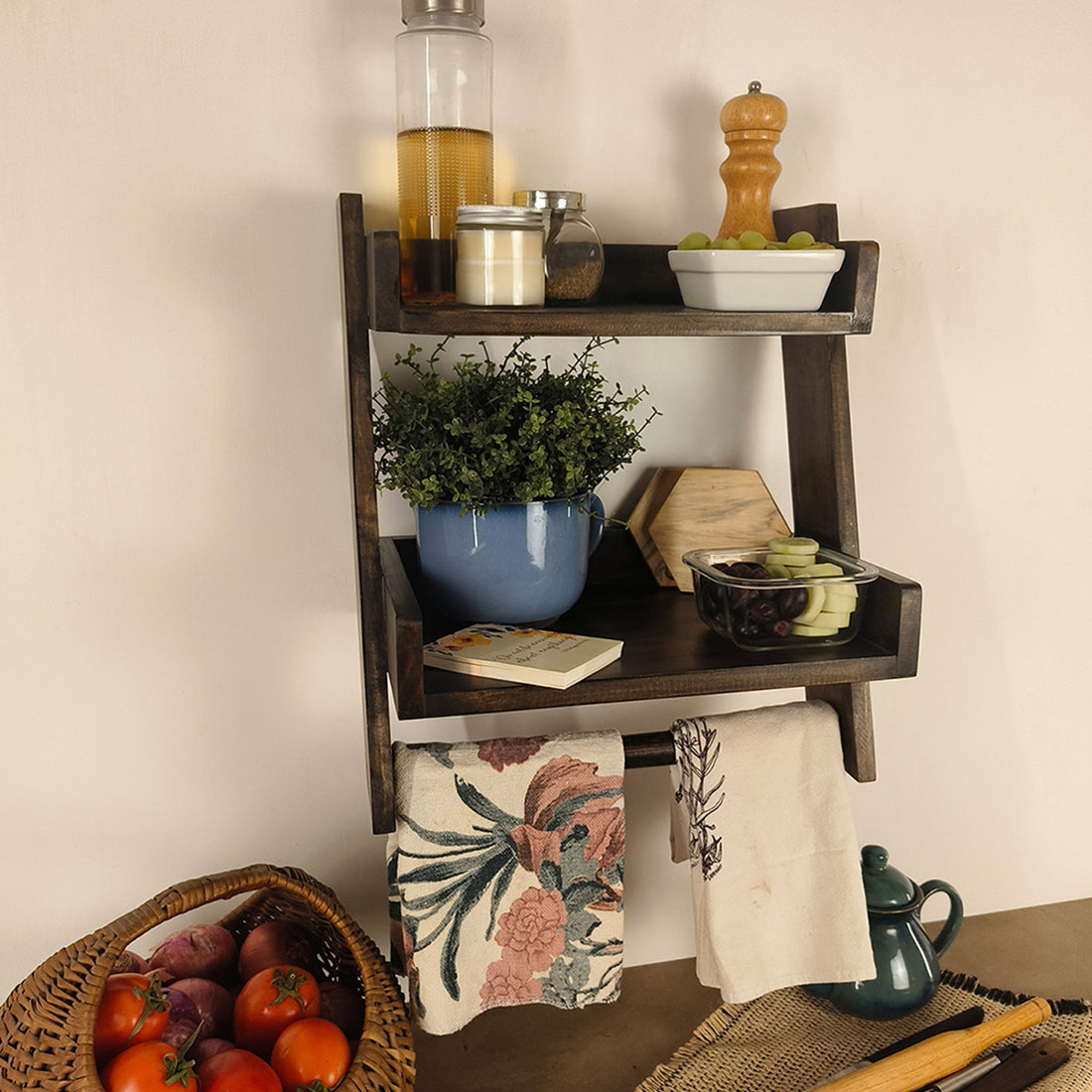 CALISTA Wooden Shelf Ladder - OUCH CART | Kitchen rack