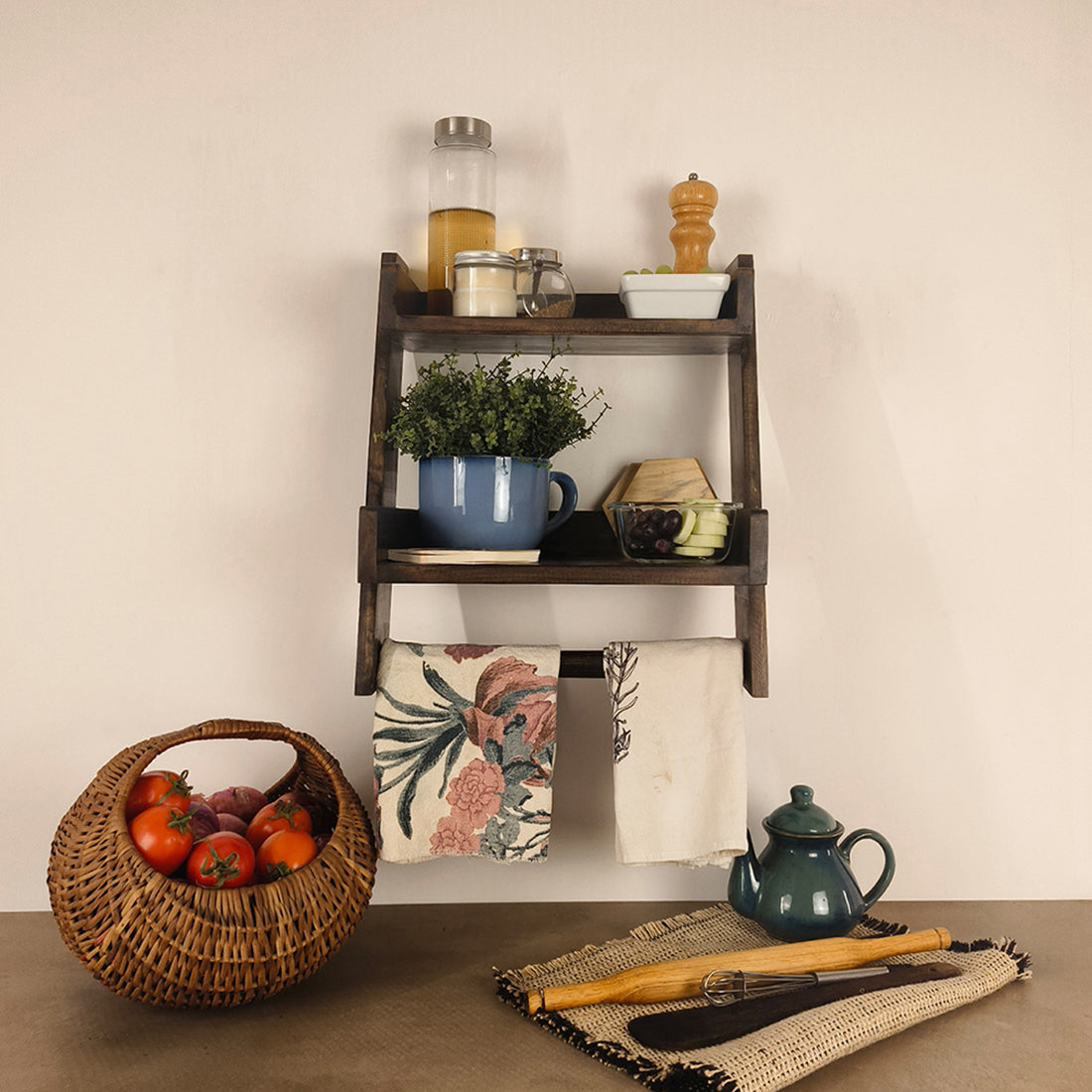 CALISTA Wooden Shelf Ladder - OUCH CART | Kitchen rack