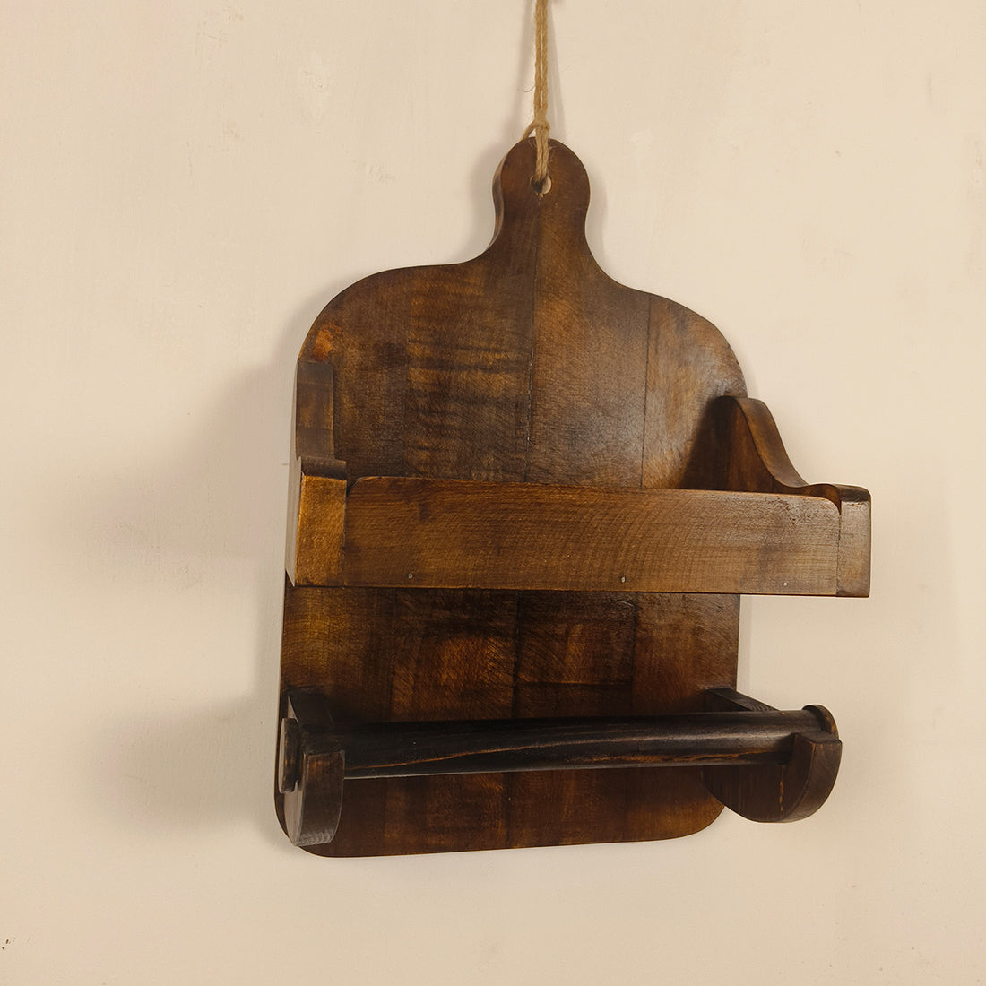 CELIA Wooden Wall Shelf Organiser with Kitchen Roll Holder