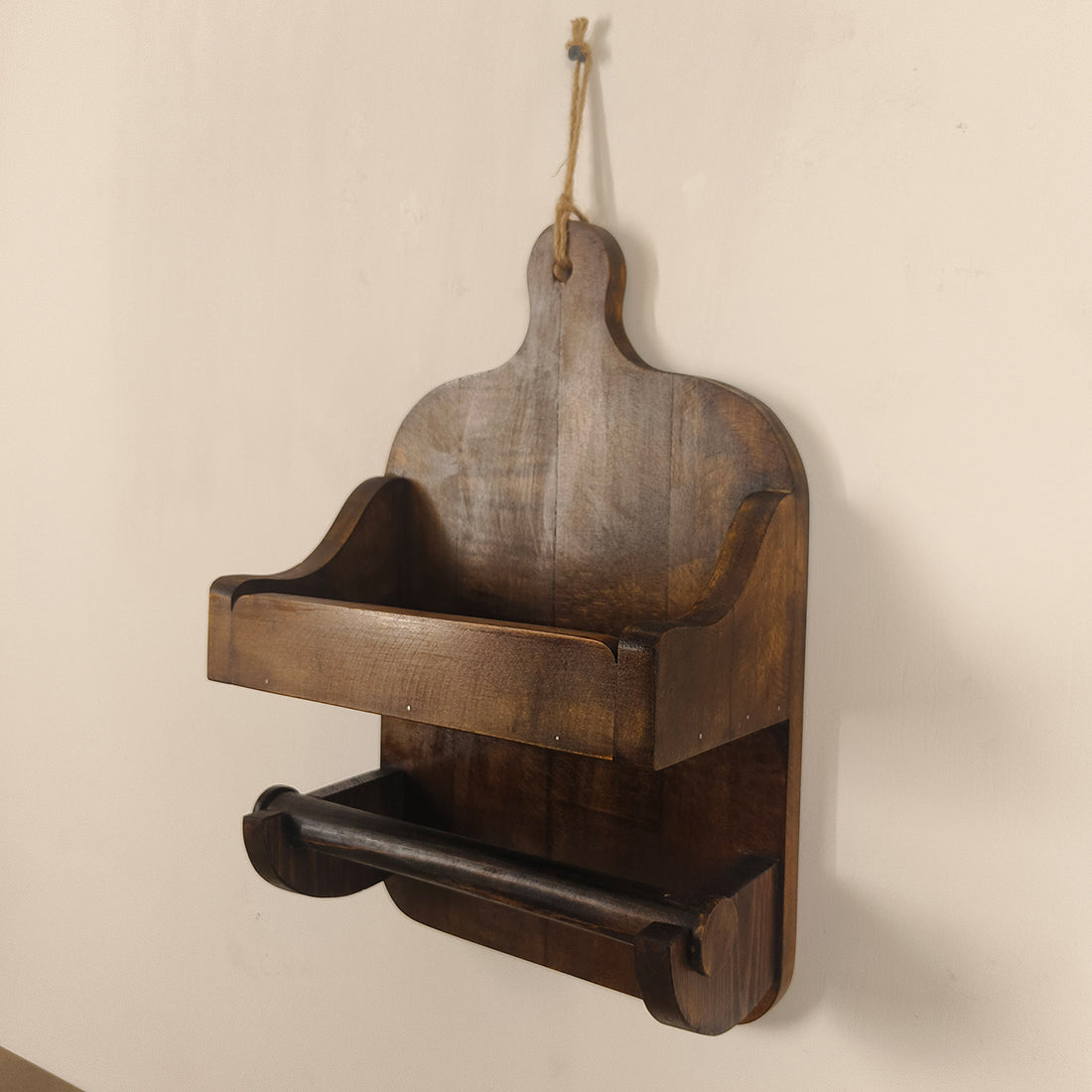 CELIA Wooden Wall Shelf Organiser with Kitchen Roll Holder