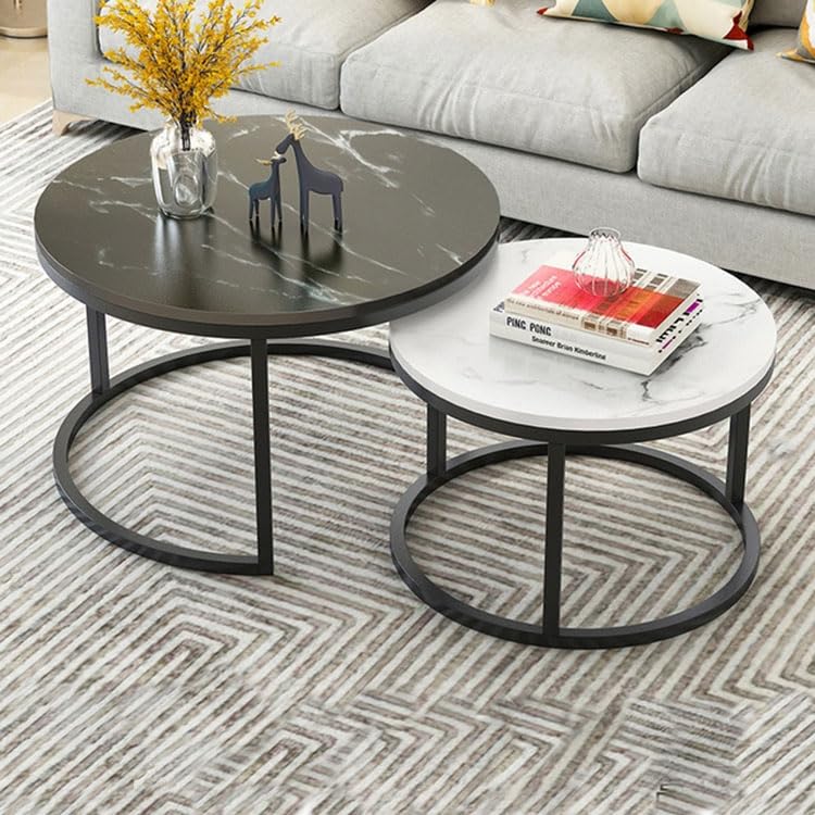 Ouch Cart Round Side Coffee Table Set of 2 with MDF Top & Iron Frame OUCH CART