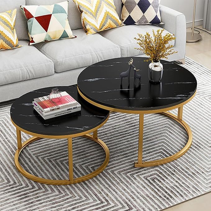 Ouch Cart Round Side Coffee Table Set of 2 with MDF Top & Iron Frame OUCH CART