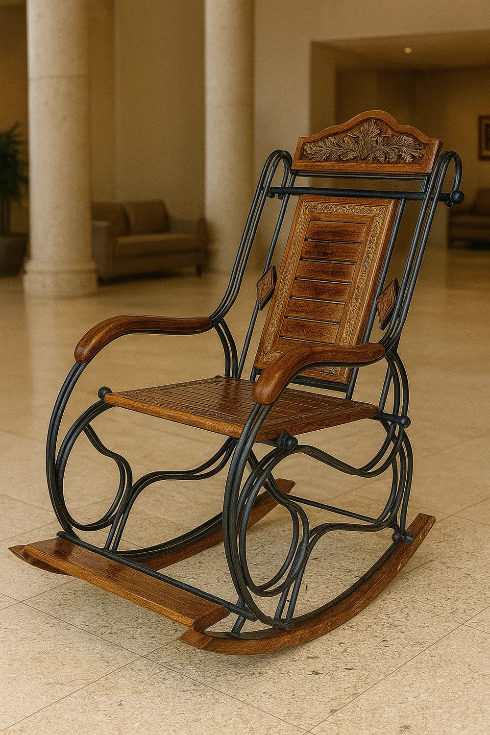 Elegant Wooden Iron Rocking Chair Stylish Swing Ouch Cart