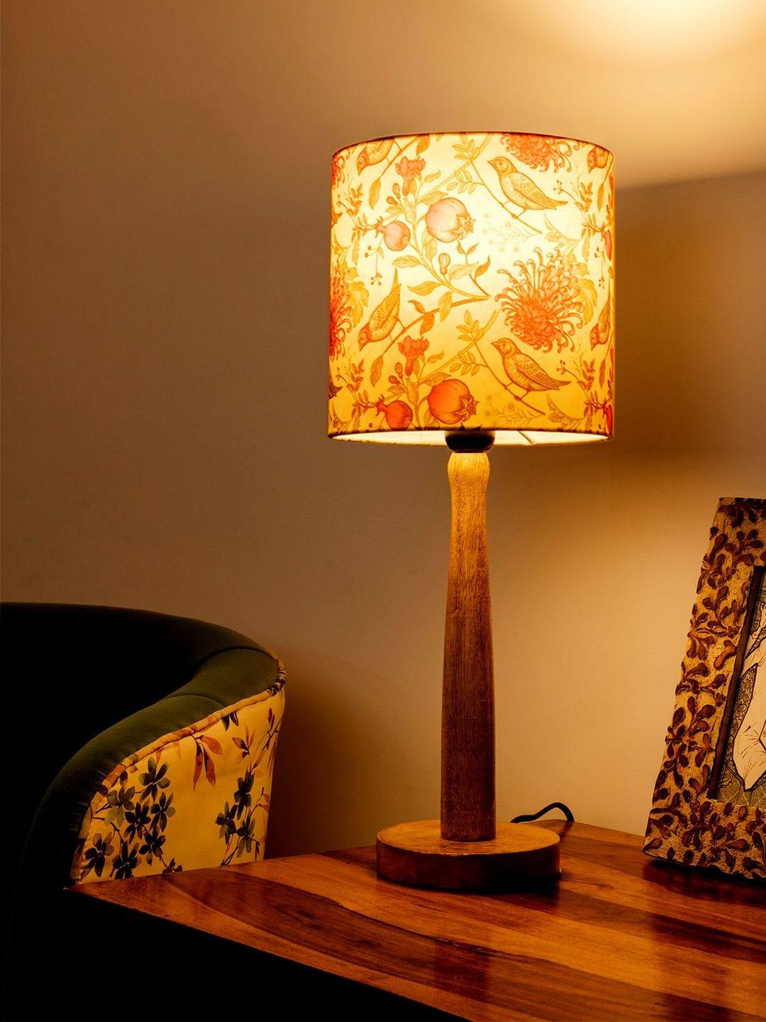 Wooden Brown Table Lamp with Birdy Shade - Ouch Cart