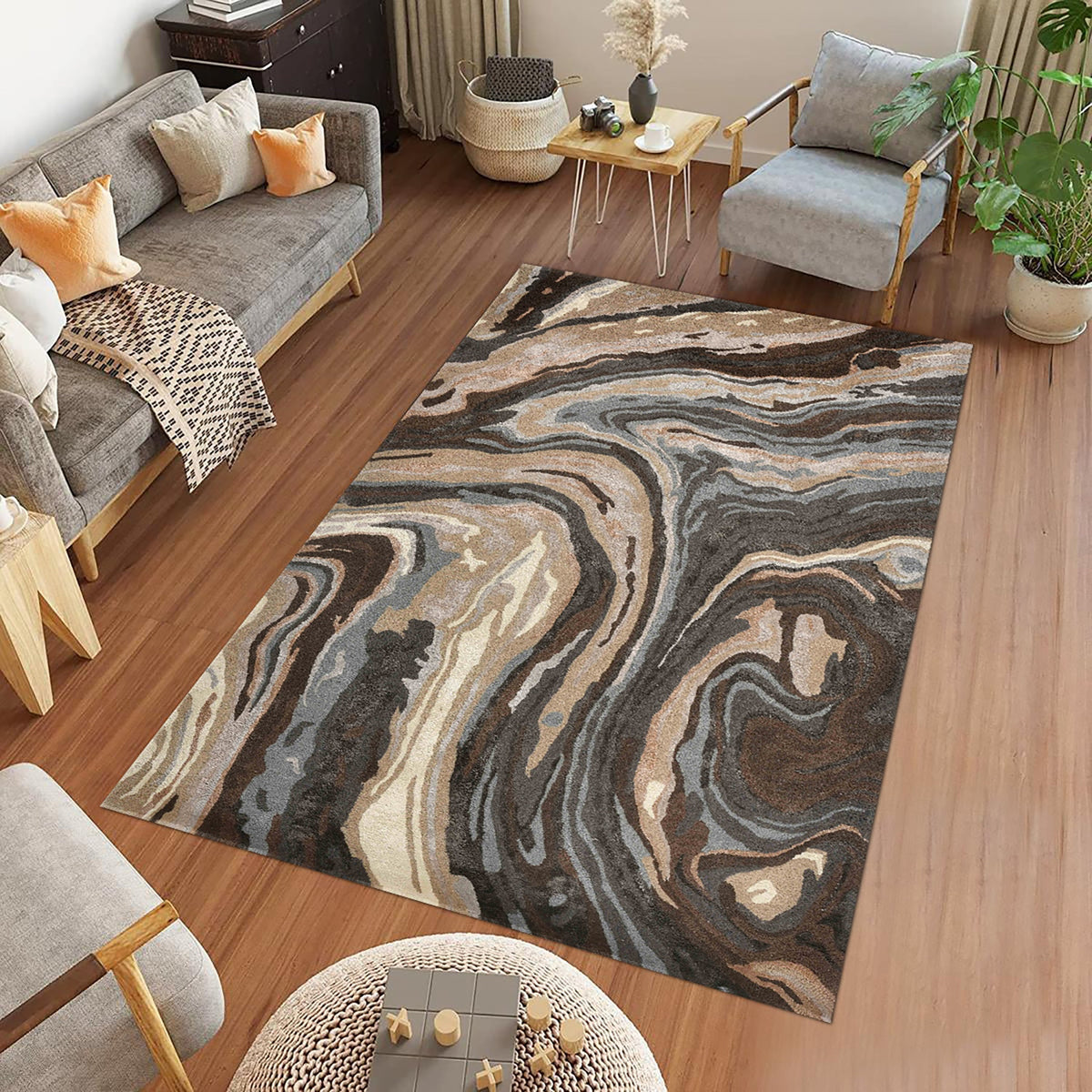 Saraswati Global Rug, Hand Tufted Rug, Wool Area Rug, 5x8 Feet, Anti Slip & Anti Skid Baking Carpet, Modern Rug, Ideal for Bedroom, Living Room, and Dining Room, Kids Room, Office Rug. Saraswati Global