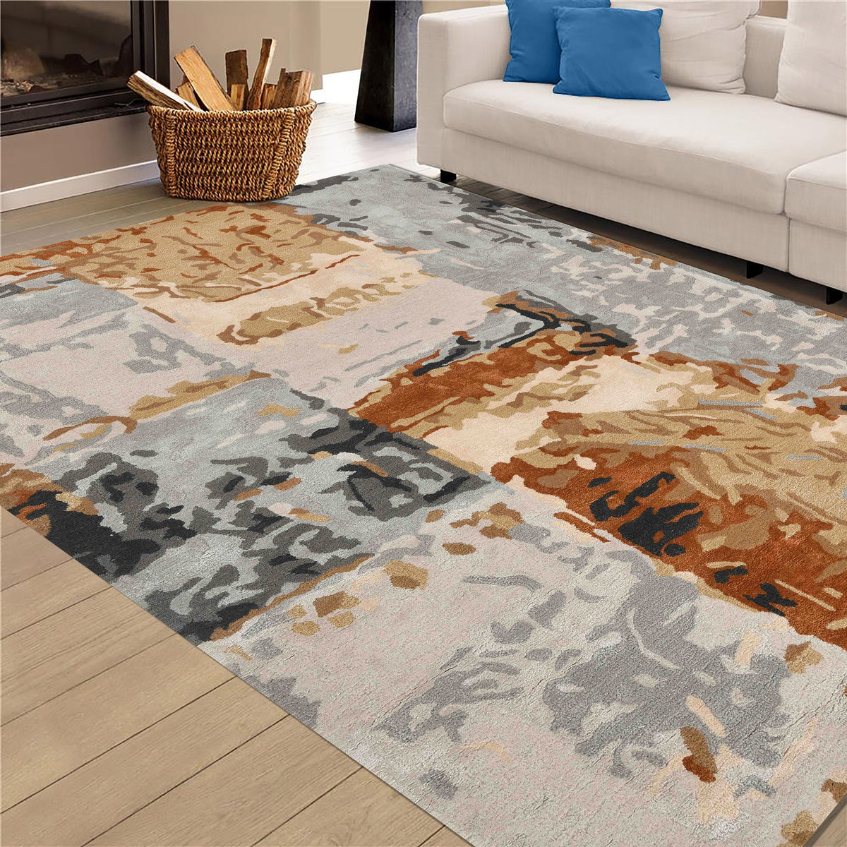 Saraswati Global Rug, Handcrafted Rug, Wool Area Rug, 8x10 Feet, Anti Slip & Anti Skid Baking Carpet, Modern Rug, Ideal for Bedroom, Living Room, and Dining Room, Kids Room, Office Rug. Saraswati Global
