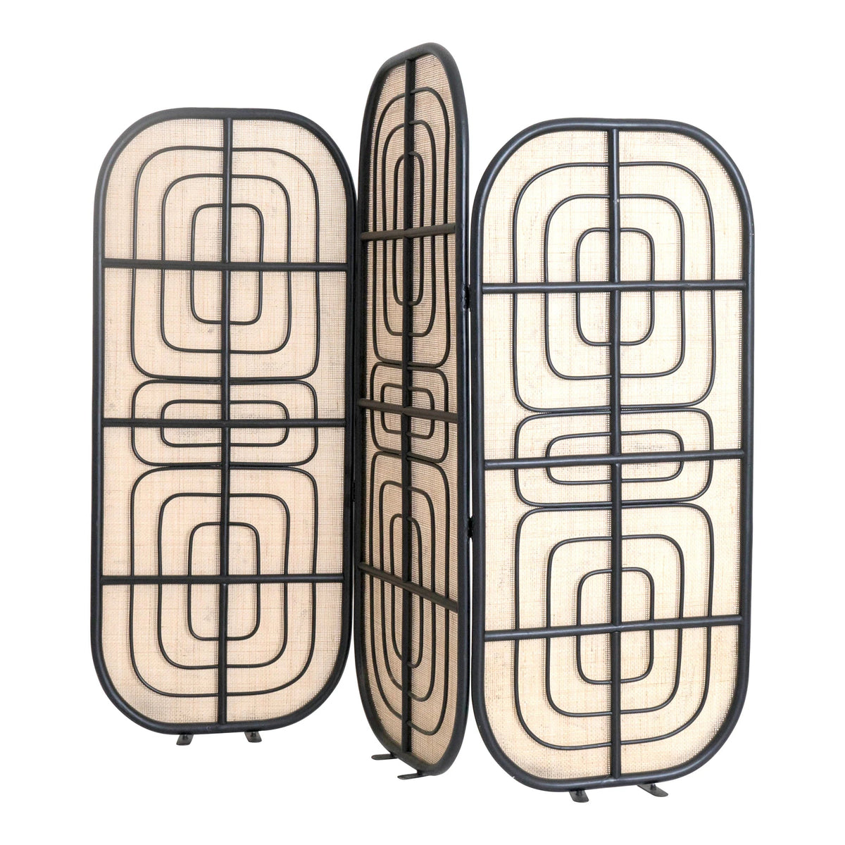 Ouch Cart 3 Panel Rattan Room Divider | Foldable Woven Privacy Screen with Iron Frame OUCH CART