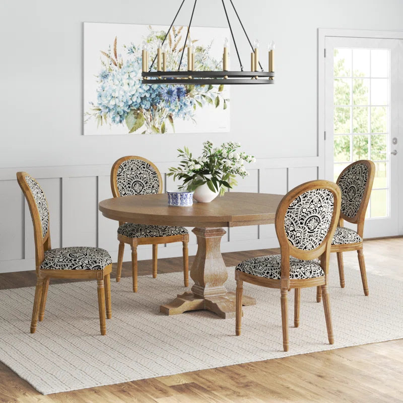 4-Seater Modern Farmhouse Dining Set Table & Upholstered King Louis Chairs