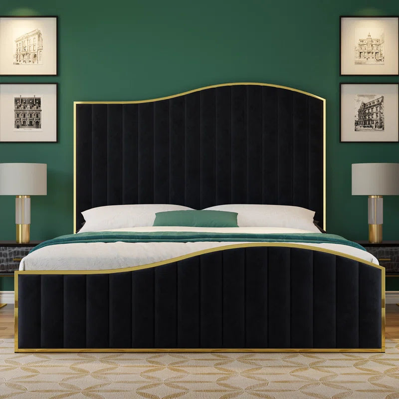 Callisburg Upholstered Bed Frame with Harp Headboard & Footboard OUCH CART