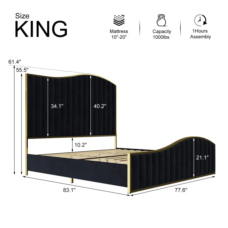 Callisburg Upholstered Bed Frame with Harp Headboard & Footboard OUCH CART