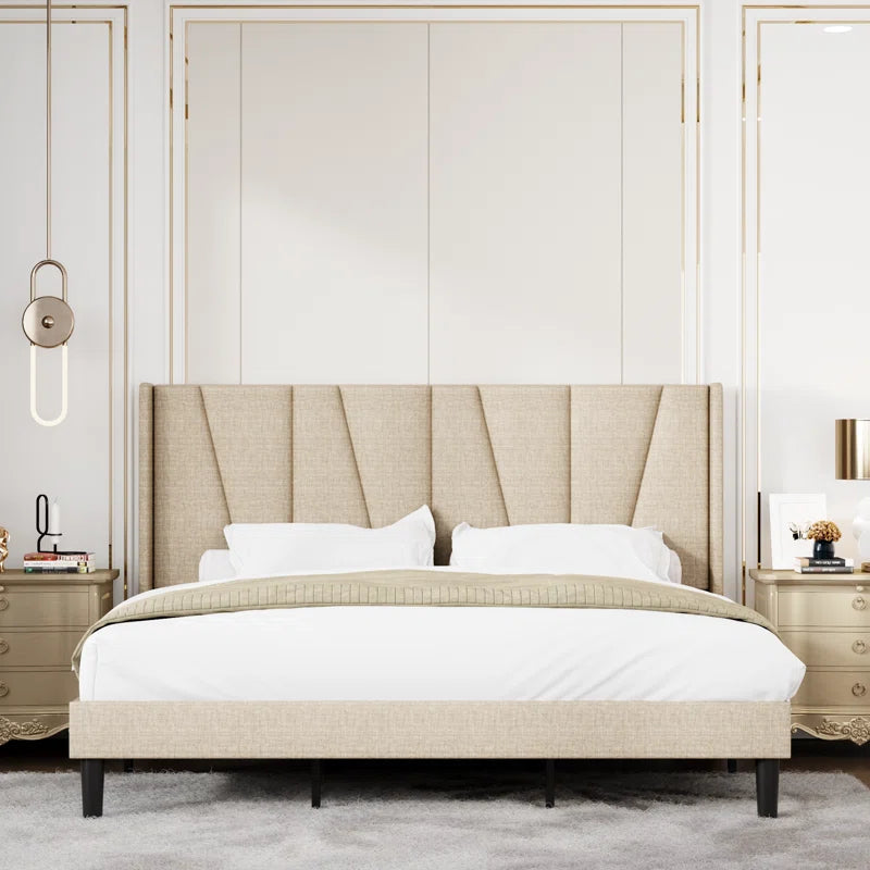 Canuto Upholstered Platform Bed with Wingback Headboard OUCH CART