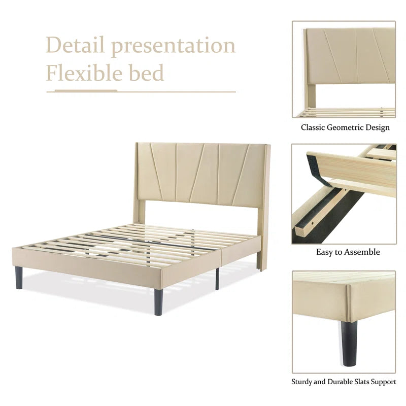 Canuto Upholstered Platform Bed with Wingback Headboard OUCH CART