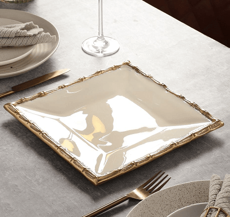 Alf Vine Square Tray Platter In Ivory Enamle Gold Finish - Ouch Cart