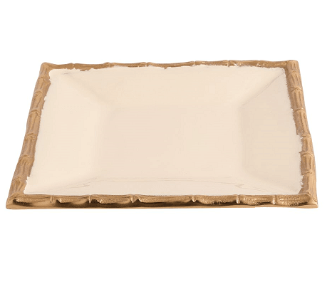 Alf Vine Square Tray Platter In Ivory Enamle Gold Finish - Ouch Cart