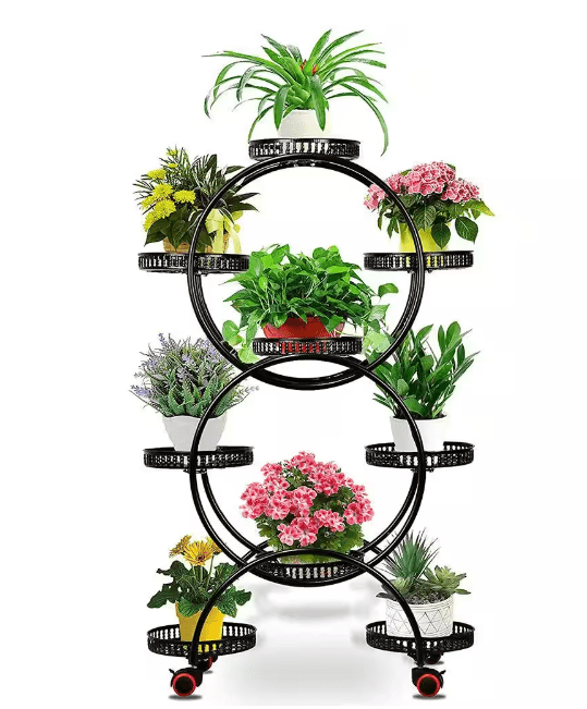 46.9 in. x 29.1 in. 9 Potted Multiple Indoor/Outdoor Black Metal Plant Stand Flower Pot Holder (6-Tier) - Ouch Cart