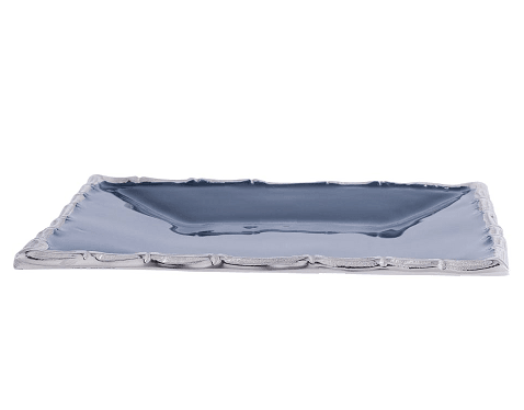 Alf Vine Square Tray Platter In Blue Enamle Silver Finish - Ouch Cart
