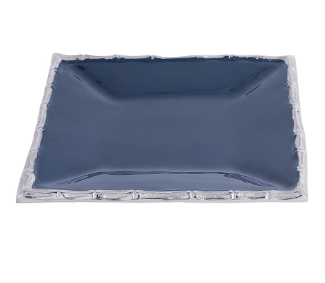 Alf Vine Square Tray Platter In Blue Enamle Silver Finish