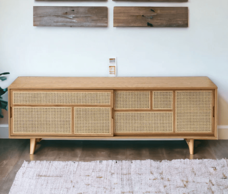 TEAK WOOD CANE TV UNIT - Ouch Cart