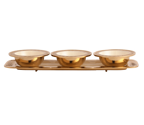 Versace Design Bowl Tray Set in Ivory Enamle & Gold Finish - Ouch Cart