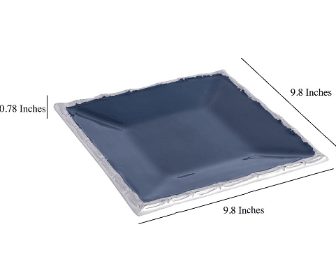Alf Vine Square Tray Platter In Blue Enamle Silver Finish - Ouch Cart