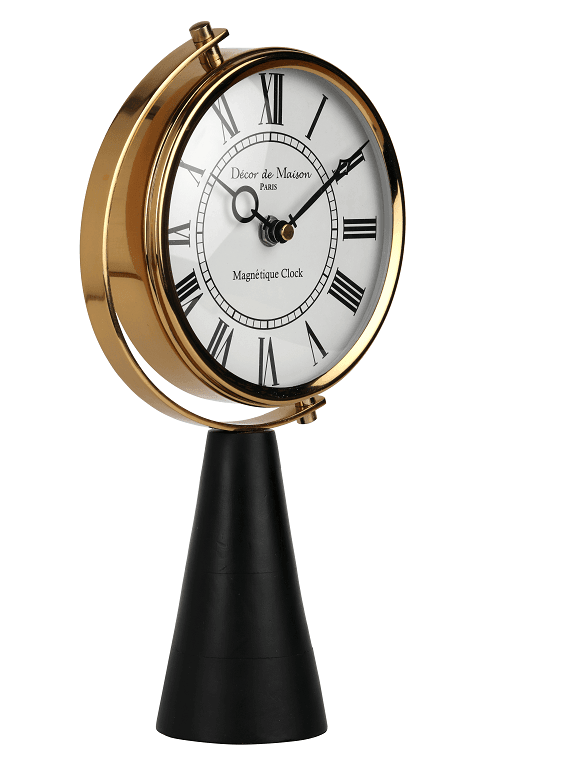 Black Wood's Pedestal Clock in Reflective Gold - Ouch Cart