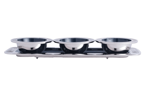 Versace Design Bowl Tray Set in Blue Enamle & Silver Finish - Ouch Cart