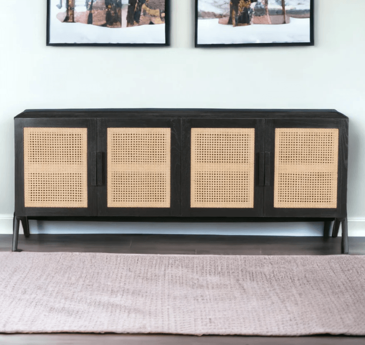 TEAK WOOD RATTAN SIDEBOARD BLACK - Ouch Cart