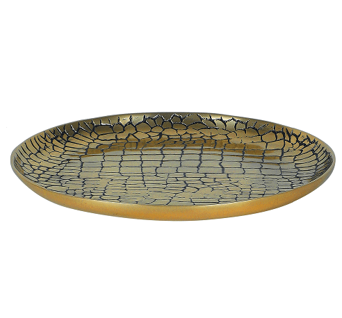 Gold Circular tray in  Croc Pattern