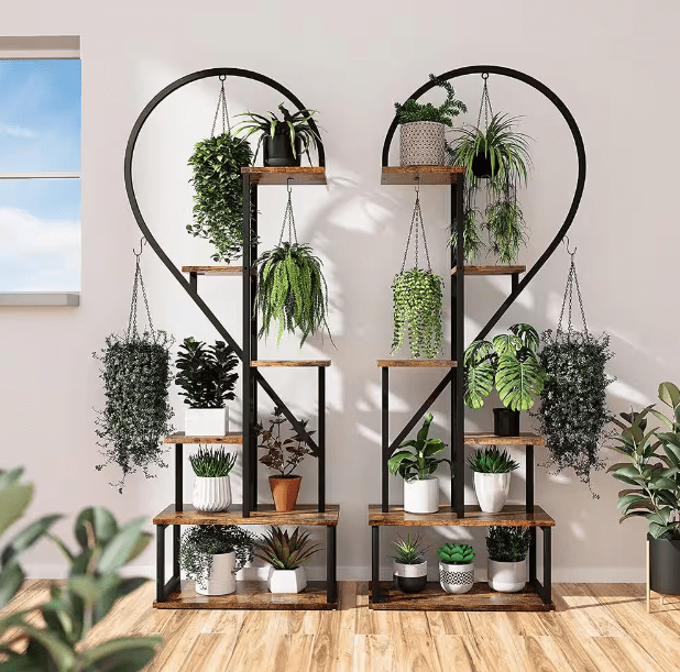 6-Tier Metal Plant Stand, Creative Half Heart Stepped Plant Stand for Home Patio Lawn Garden (2-Pack) Black