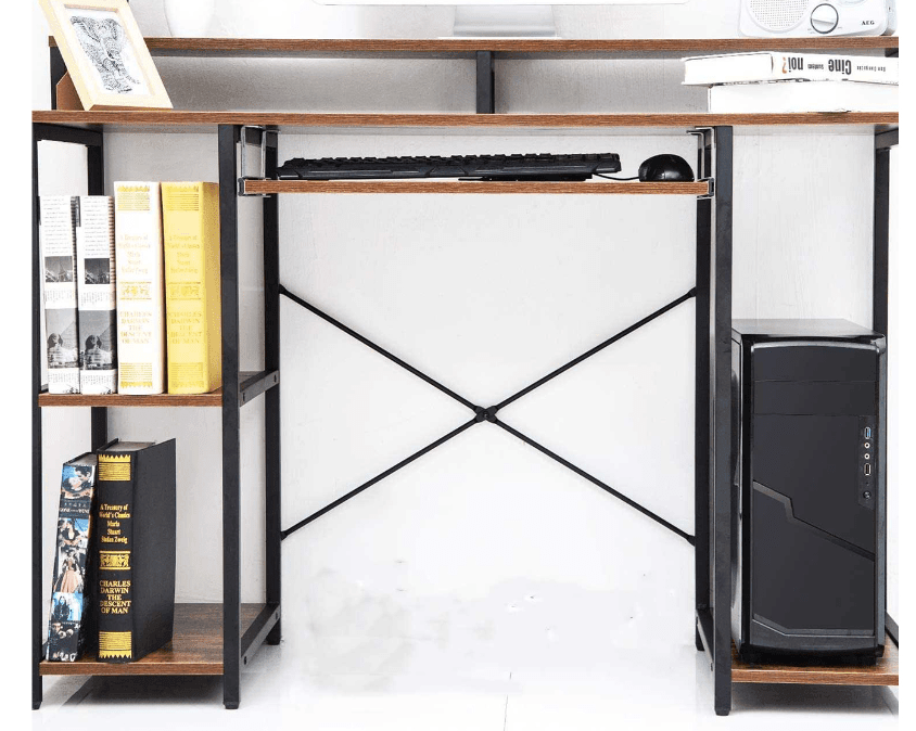 Computer Desk with Storage Shelves and Keyboard Tray - Ouch Cart