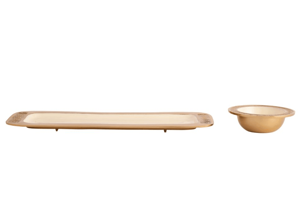 Versace Design Bowl Tray Set in Ivory Enamle & Gold Finish - Ouch Cart