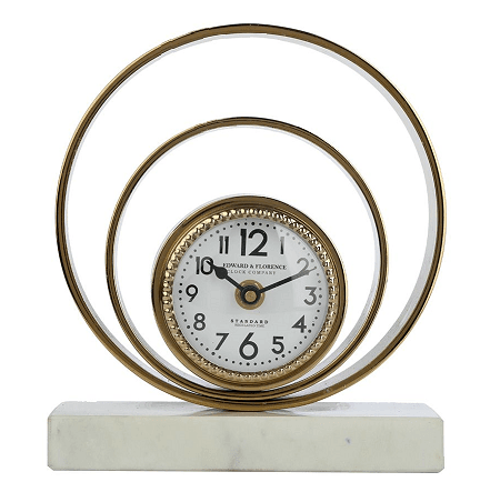 Rings Of Saturn Desk Clock in Marble & Gold Finish - Ouch Cart