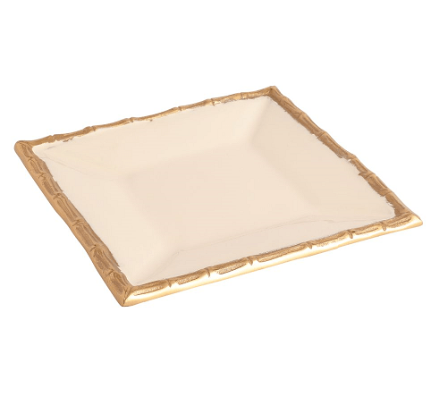 Alf Vine Square Tray Platter In Ivory Enamle Gold Finish