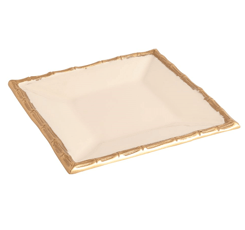 Alf Vine Square Tray Platter In Ivory Enamle Gold Finish - Ouch Cart