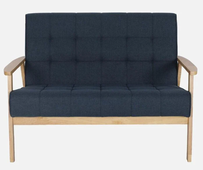 Solid Wood 2 Seater Sofa in Natural & Navy Finish