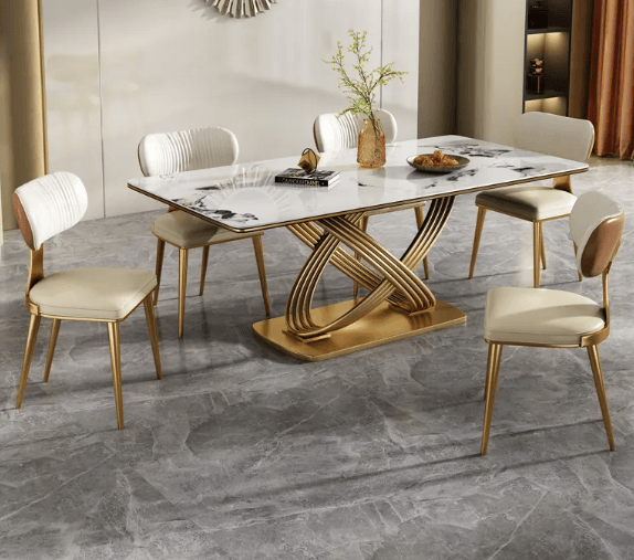 White Dinning Table For Six Person Modern Rectangular Table top - Ouch Cart