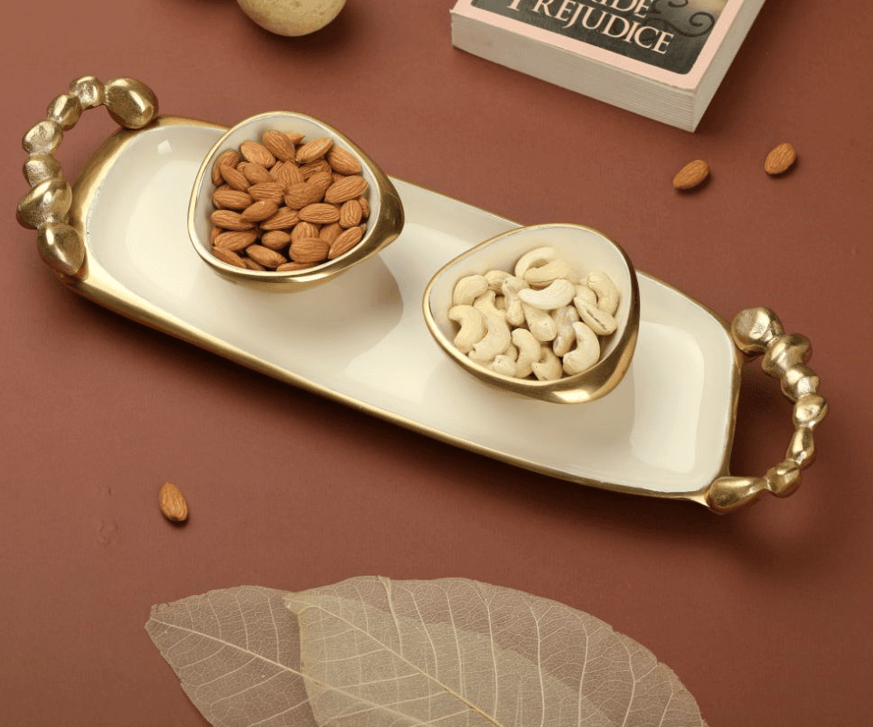 Stones Serving ware Ivory enamle - Tray & Bowls Set Gold - Ouch Cart