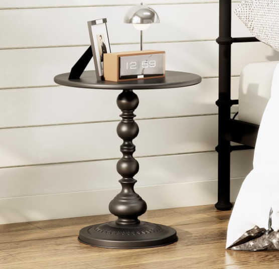 Vintage Matte Wooden Round Accent Table for Living Room – Cocktail & Side Pedestal Table for Corners and Small Spaces