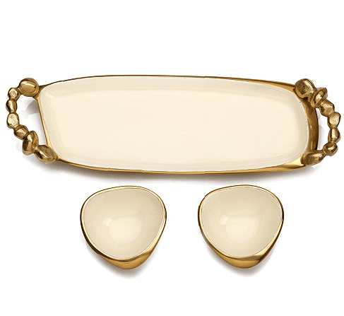 Stones Serving ware Ivory enamle - Tray & Bowls Set Gold - Ouch Cart