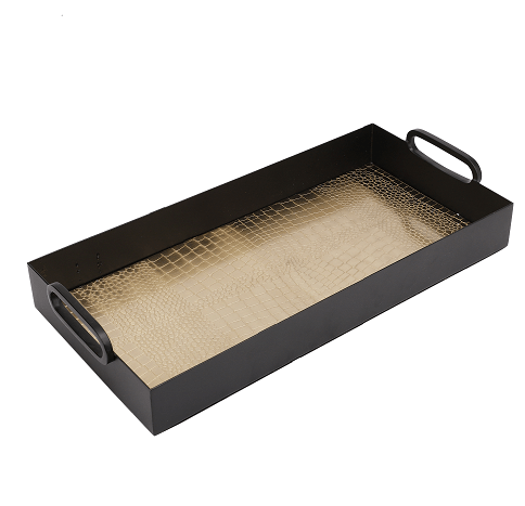 Hartley Gold Black Croc Tray with Handles
