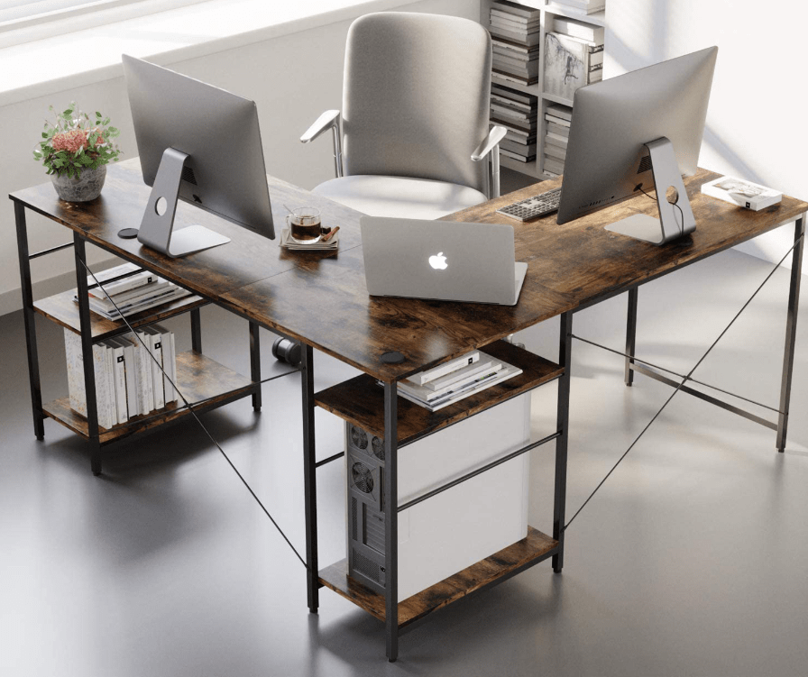 L Shaped Desk with Shelves and Reversible Corner Computer Desk