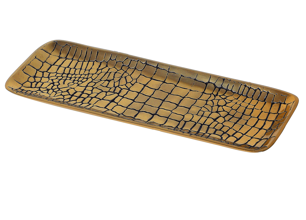 Gold Rectangular tray in  Croc Pattern