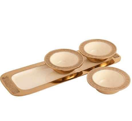 Versace Design Bowl Tray Set in Ivory Enamle & Gold Finish - Ouch Cart