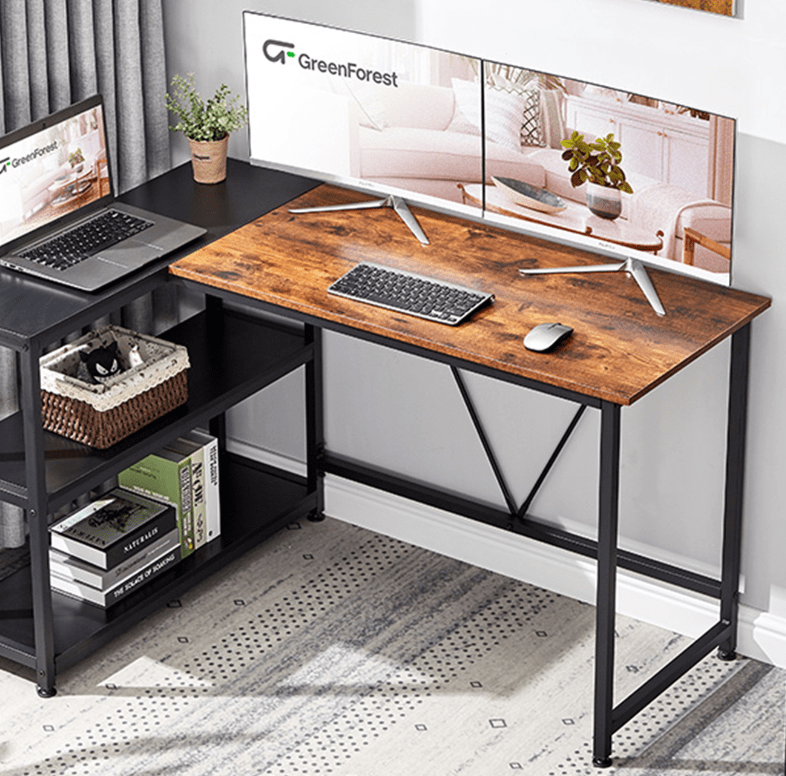 Reversible L-Shape Corner Desk with Storage Shelf