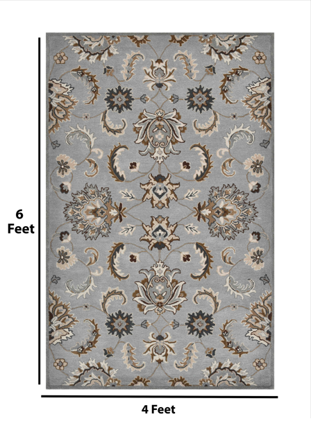 Luxury Handcrafted Floral Area Rug - 4x6, Premium Wool, Anti-Skid & Anti Slip Cotton Backing Carpet , Ideal for Bedroom, Living Room, and Dining Room, Kids Room, Office | Saraswati Global Rug